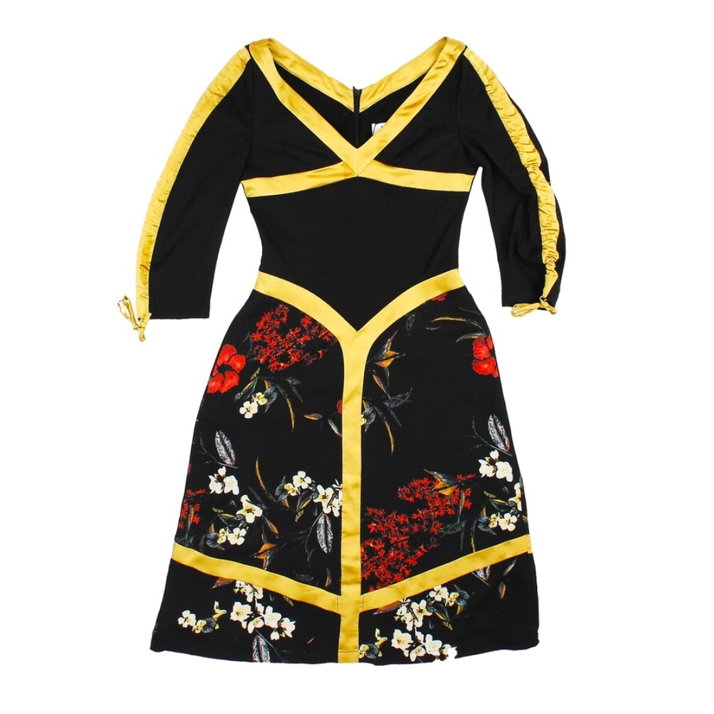 NWT VHNY Vivienne Hu New York Dress Black Gold Floral Colorblock Dress Sz 2